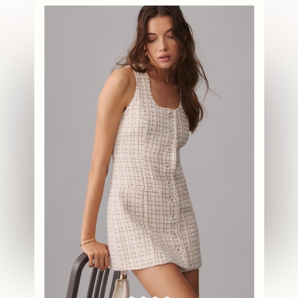 Reformation Jaine tweed gold and pearl tones Mini women Dress size 12